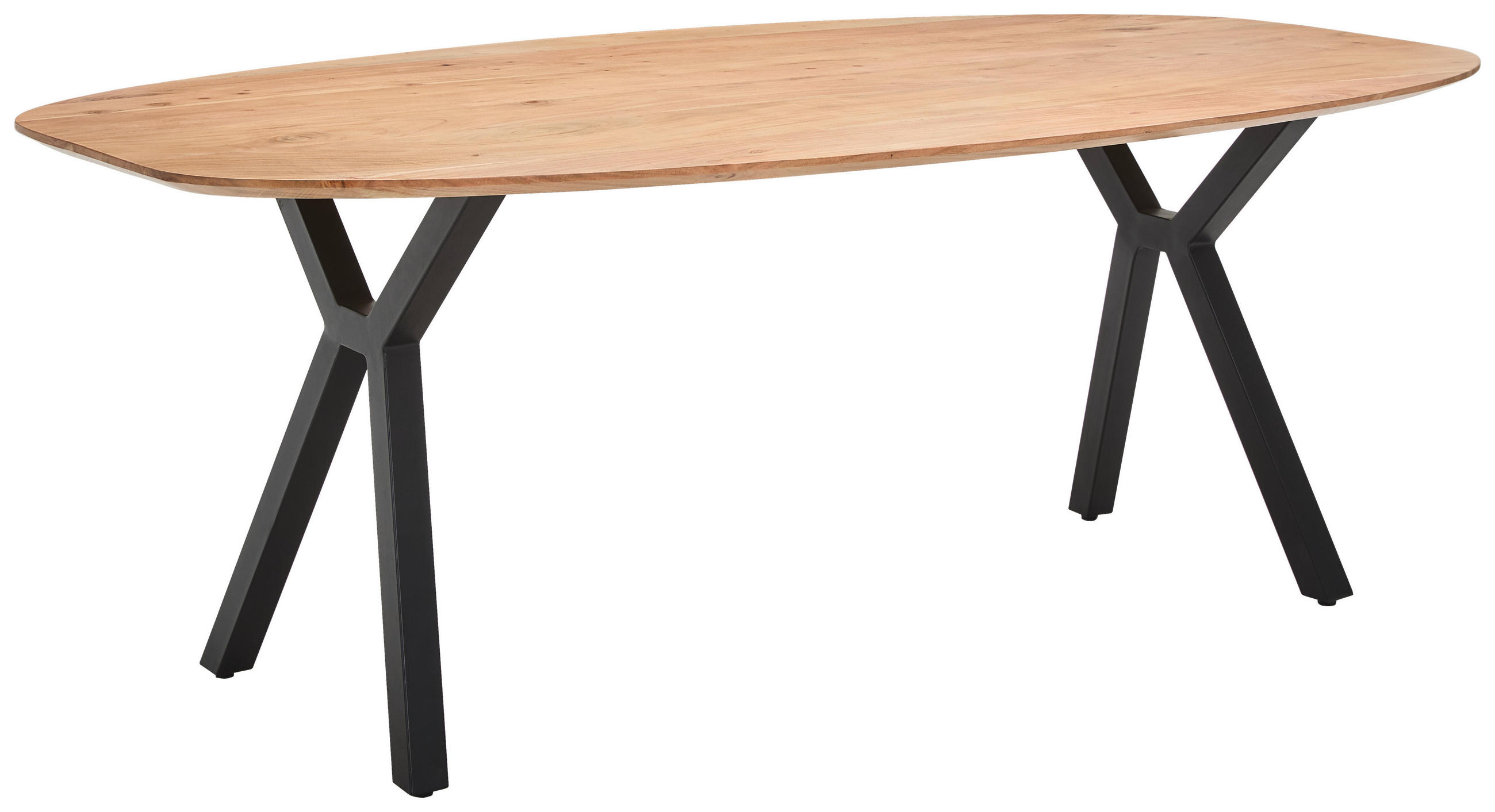 ESSTISCH Akazie massiv oval Naturfarben, Schwarz  - Schwarz/Naturfarben, Design, Holz/Metall (200/100/76cm) - Carryhome