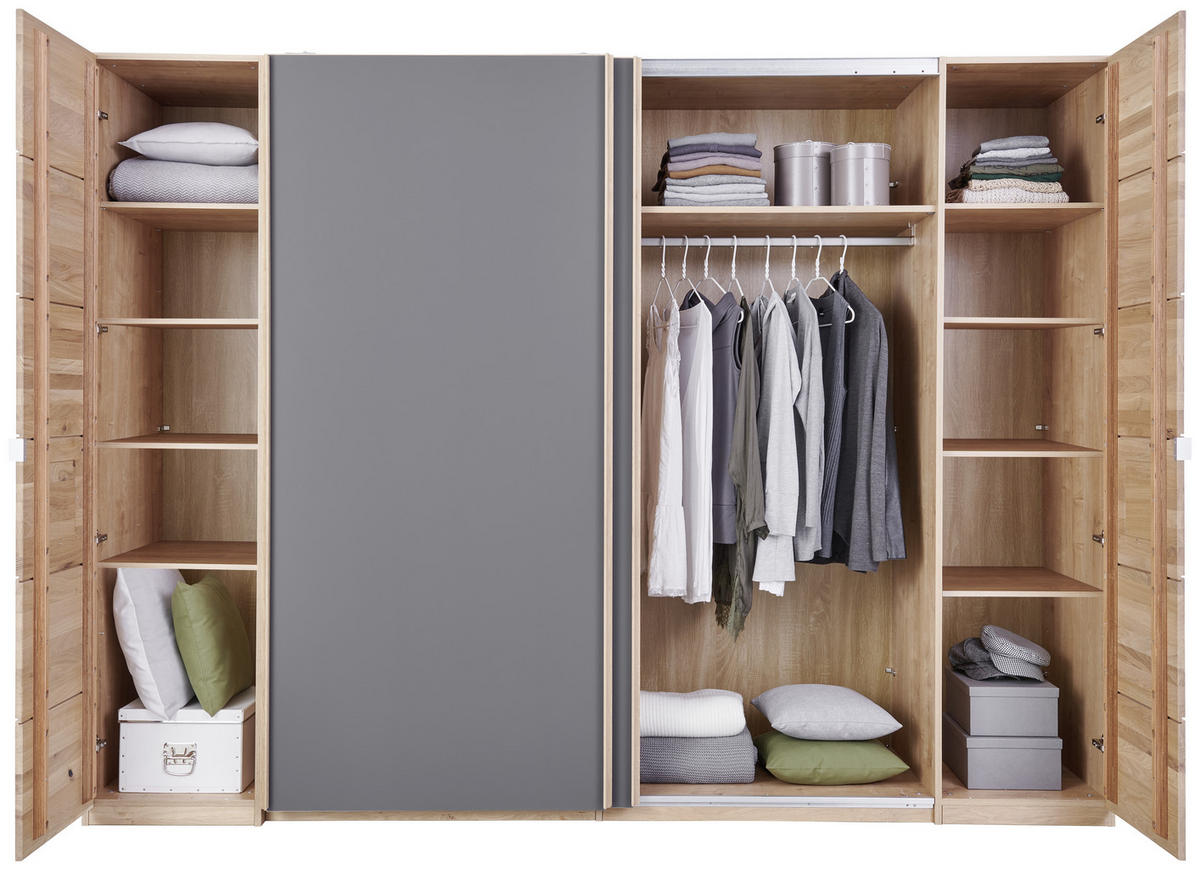  SCHWEBETÜRENSCHRANK 286/215/74 cm  - Taupe/Eichefarben, Natur, Glas/Holz (286/215/74cm) - Linea Natura