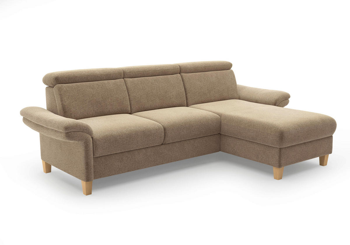 ECKSOFA GLENDALE E Hellbraun Flachgewebe  - Hellbraun/Eichefarben, KONVENTIONELL, Holz/Textil (253/166cm) - Sit & More
