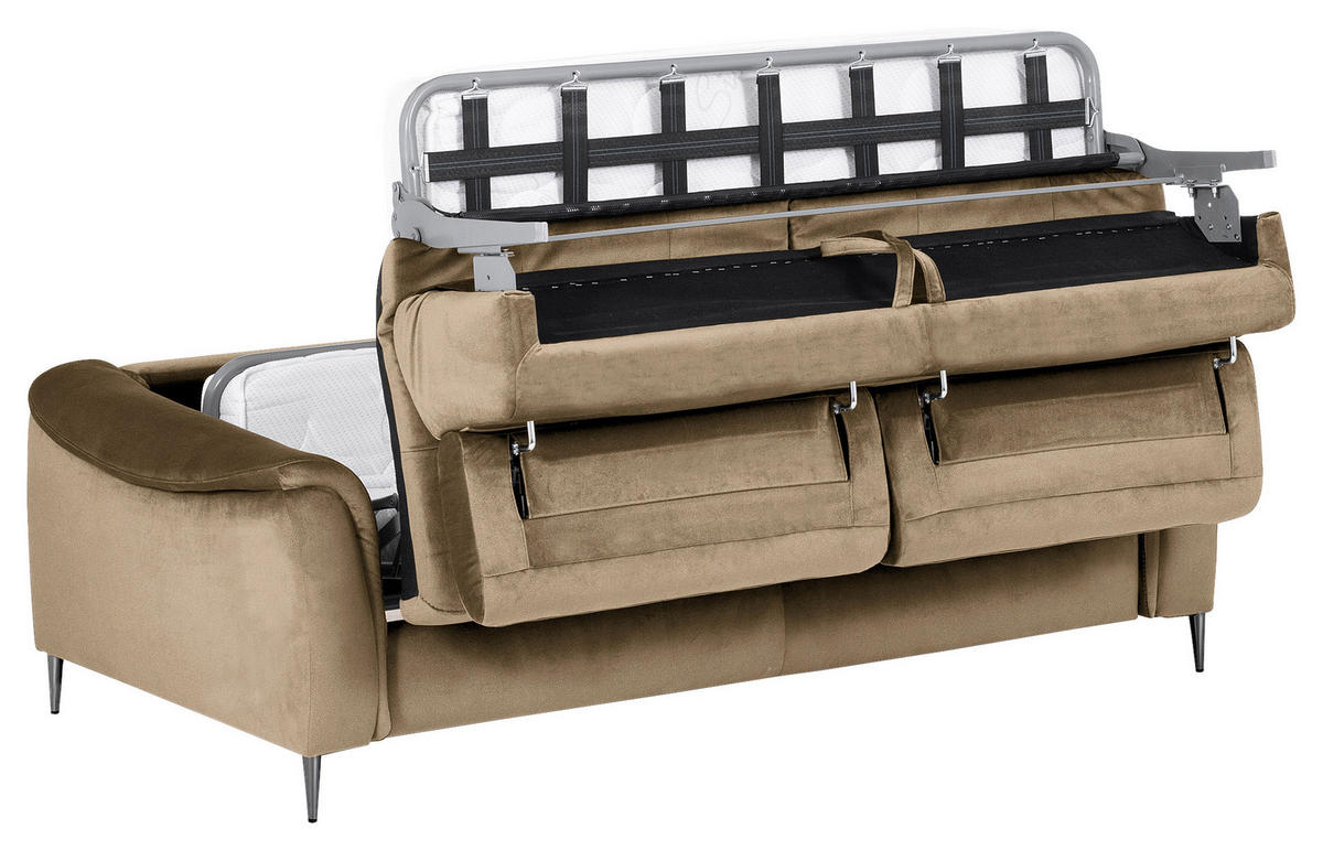 SCHLAFSOFA in Textil Hellbraun  - Chromfarben/Hellbraun, Design, Textil/Metall (203/77-98/103cm) - MID.YOU