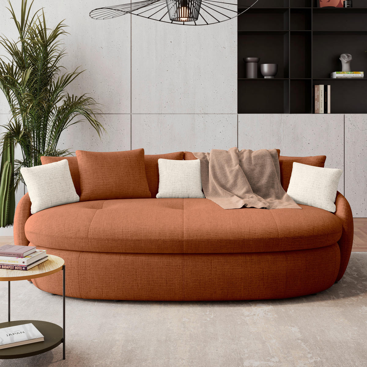 MEGASOFA Chenille Terracotta  - Terracotta/Schwarz, Trend, Kunststoff/Textil (238/80/140cm) - MID.YOU