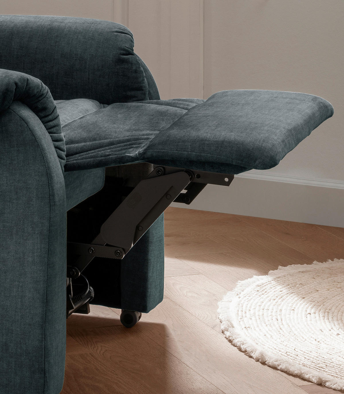FERNSEHSESSEL in Velours Dunkelblau  - Schwarz/Braun, Design, Kunststoff/Textil (76/106/94cm) - Livetastic