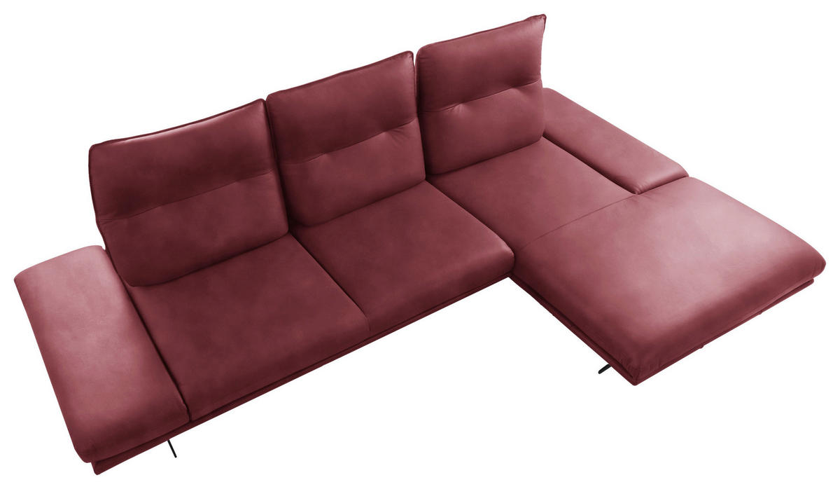 ECKSOFA Kirschrot Echtleder Armteilverstellung, Kopfteilverstellung, Sitztiefenverstellung  - Schwarz/Kirschrot, Design, Leder/Metall (291/180cm) - Celina Home