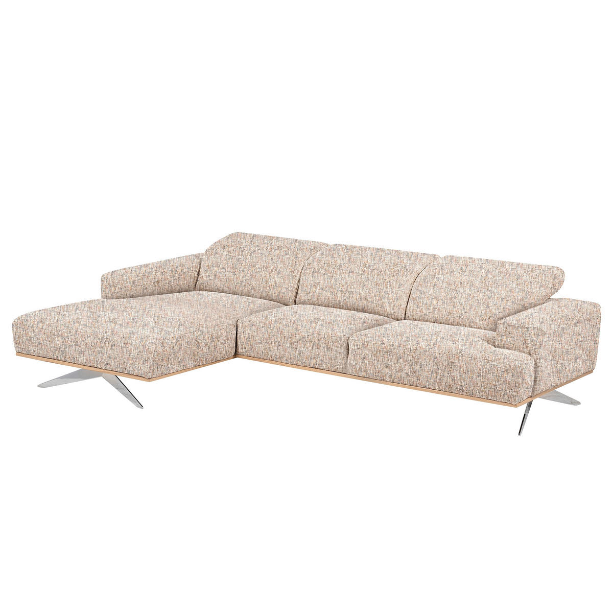 ECKSOFA PORTLAND in Struktur Blau, Gelb, Rot, Weiß Kopfteilverstellung  187/295 cm  - Chromfarben/Blau, Design, Holz/Textil (187/295cm) - Livetastic