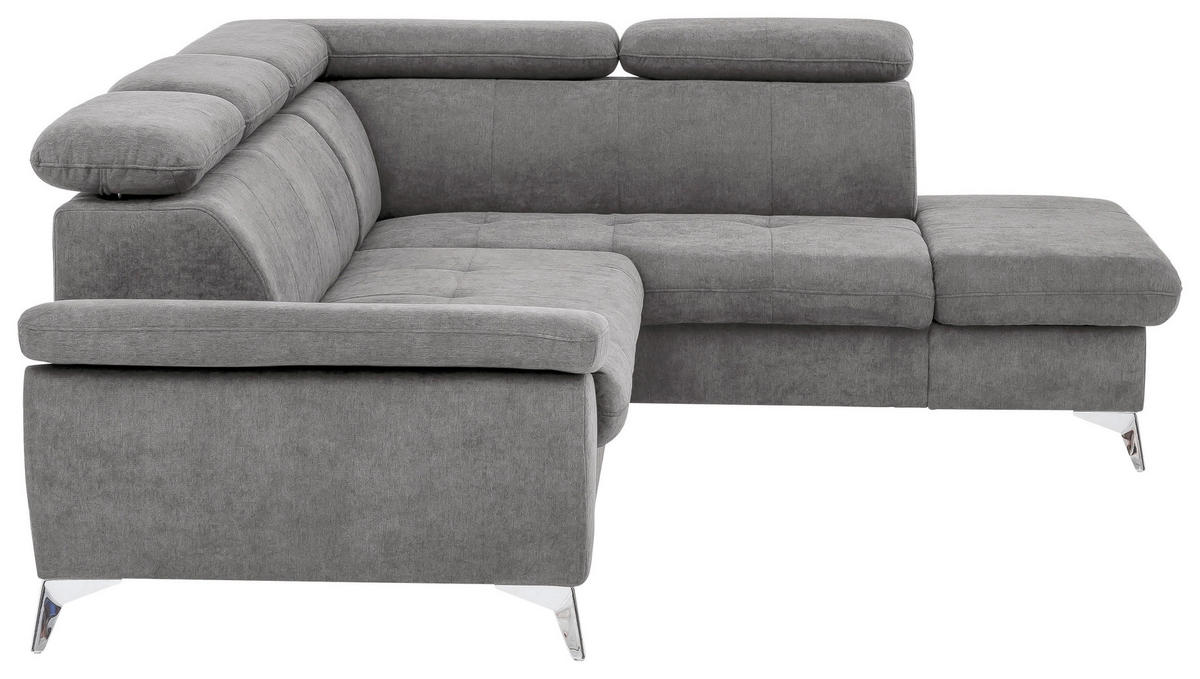 ECKSOFA in Mikrofaser Grau  - Chromfarben/Grau, Konventionell, Textil/Metall (256/209cm) - Livetastic