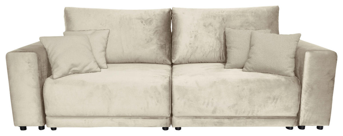 BIGSOFA in Velours Beige  - Beige/Schwarz, Design, Kunststoff/Textil (256/88/120cm) - home24