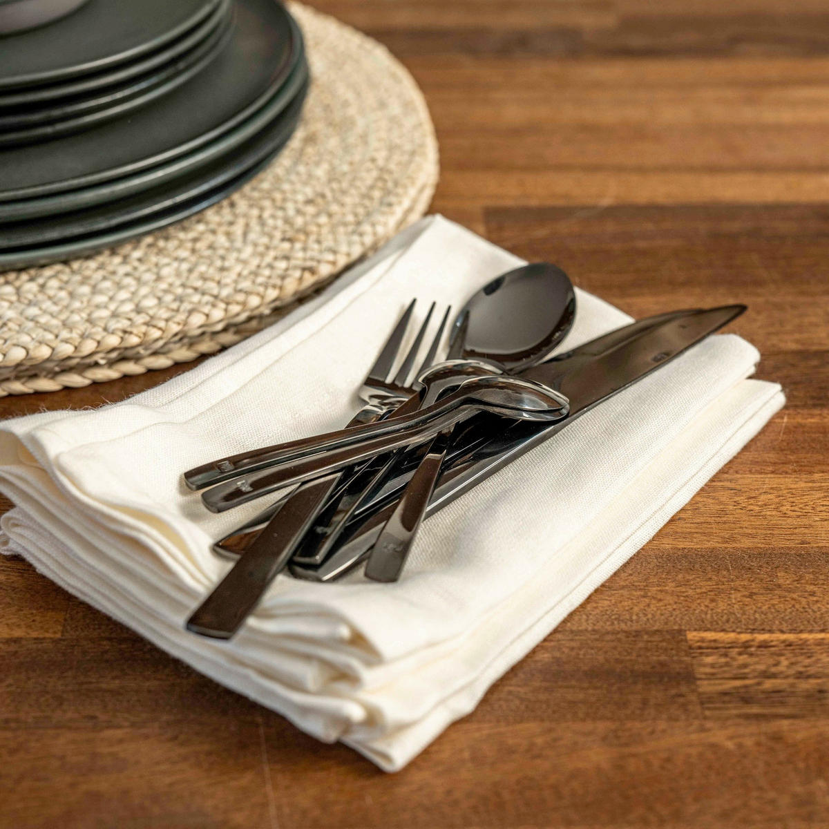 BESTECKSET RAW 24-teilig Edelstahl  - Schwarz, Basics, Metall (35,2/24/5cm) - Aida