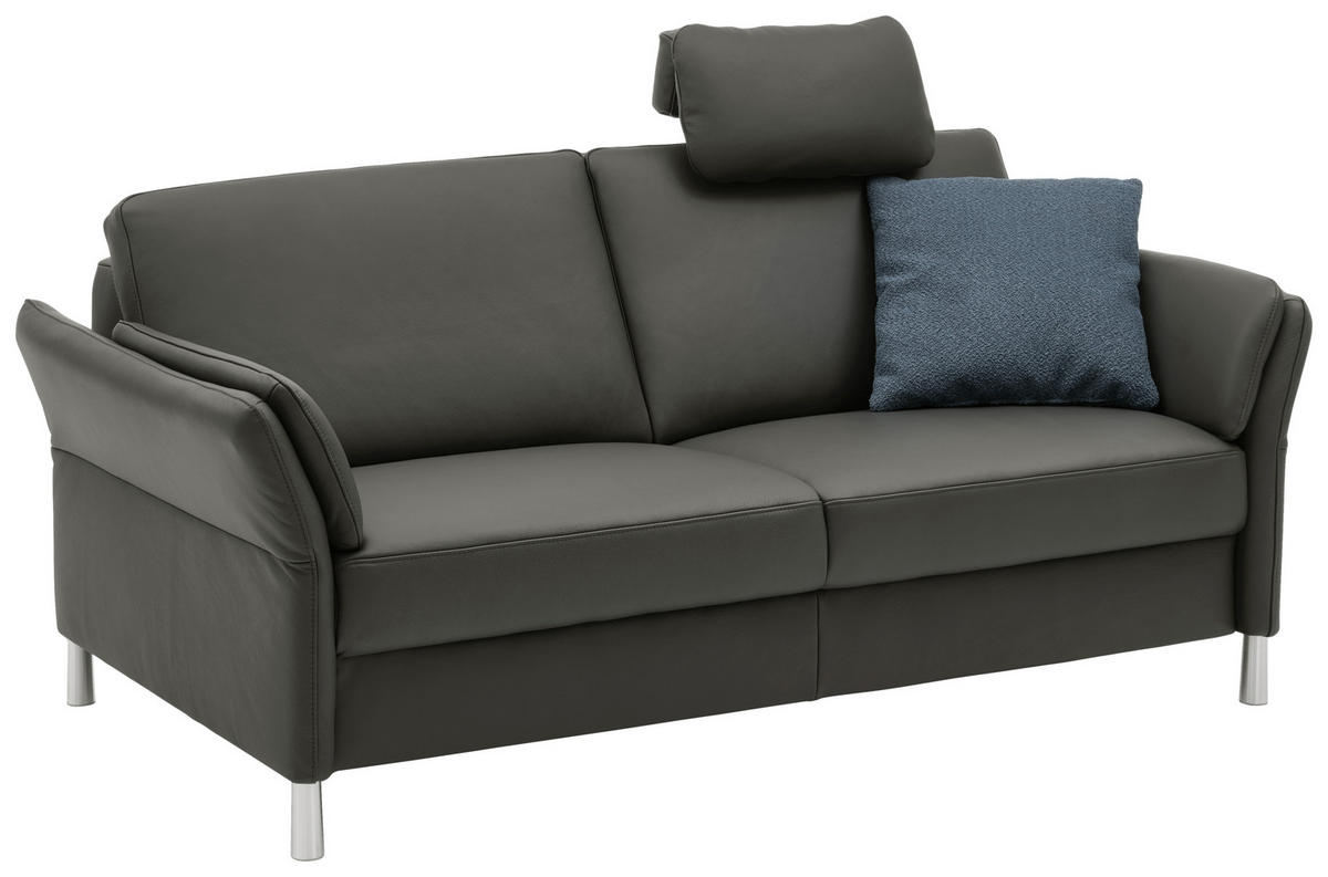 3-SITZER-SOFA Echtleder Anthrazit  - Anthrazit/Alufarben, Design, Leder/Metall (190/82/99cm) - Dieter Knoll