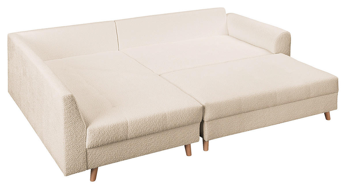ECKSOFA inkl. Hocker Ariella Weiß Bouclé  - Naturfarben/Weiß, Design, Holz/Textil (161/231cm) - Livetastic