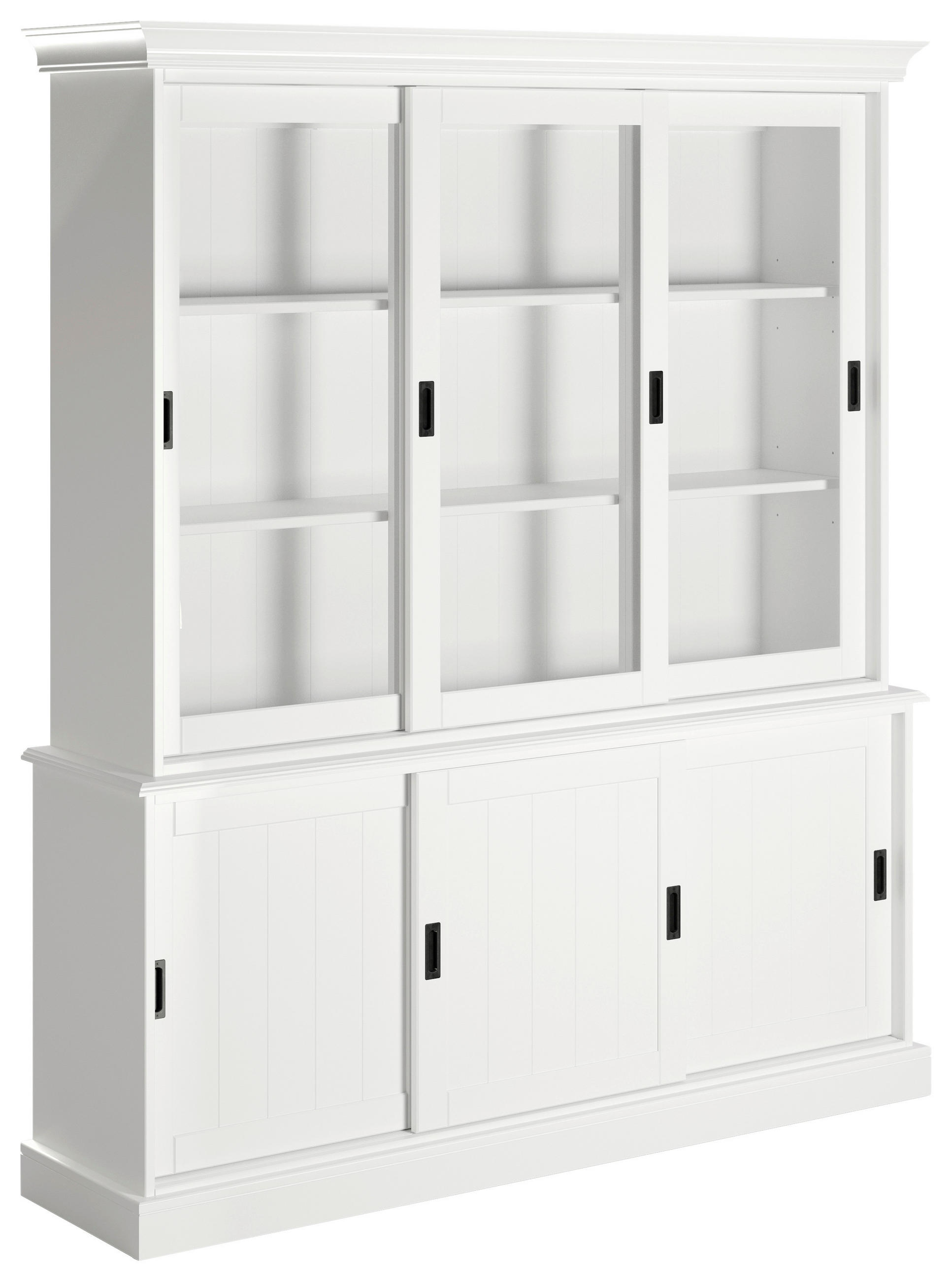 VITRINE  in massiv, teilmassiv Kiefer Weiß  - Klar/Schwarz, ROMANTIK / LANDHAUS, Glas/Holz (162,5/191/40cm) - Livetastic