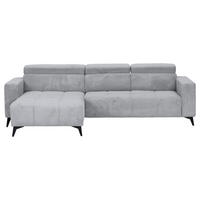 ECKSOFA Hellgrau Cord Rücken echt, Kopfteilverstellung, Sitzvorzug  - Hellgrau/Schwarz, KONVENTIONELL, Textil/Metall (170/257cm) - Carryhome