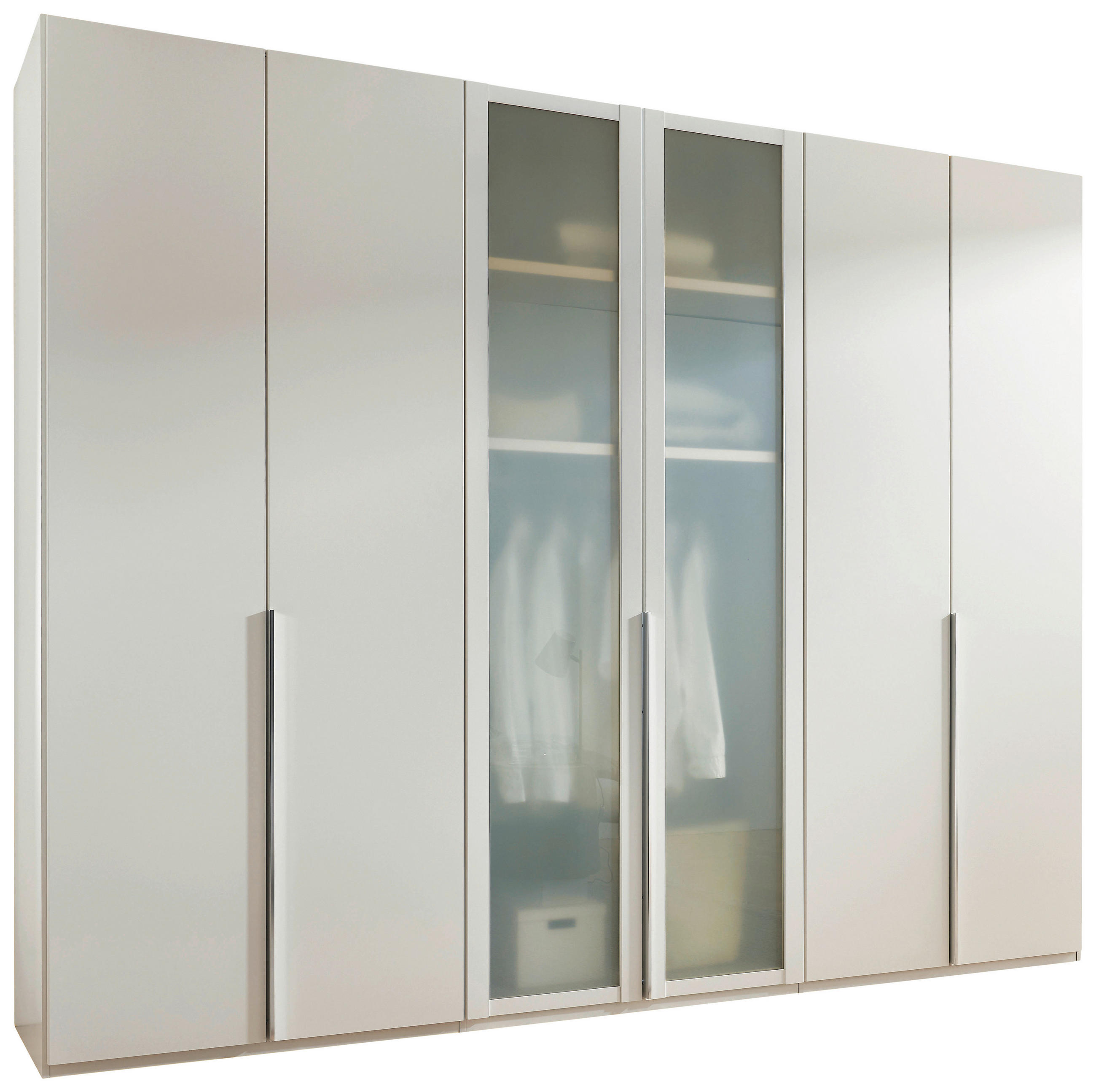 DREHTÜRENSCHRANK  in Weiß  - Chromfarben/Weiß, Design, Glas/Holzwerkstoff (300/216/58cm) - Novel