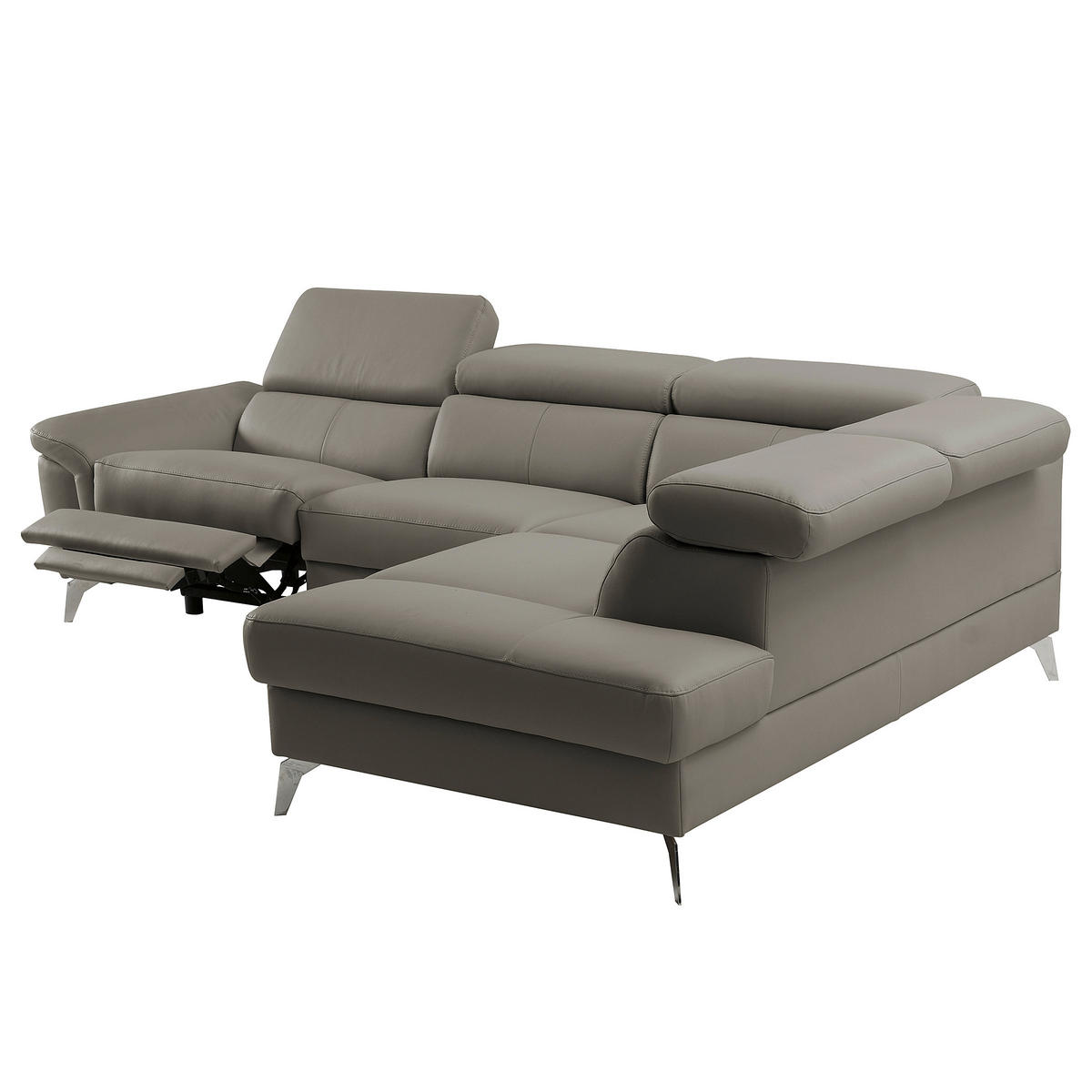 ECKSOFA Lederlook Echtleder Schlammfarben  - Chromfarben/Schlammfarben, Design, Leder/Textil (252/179cm) - Livetastic
