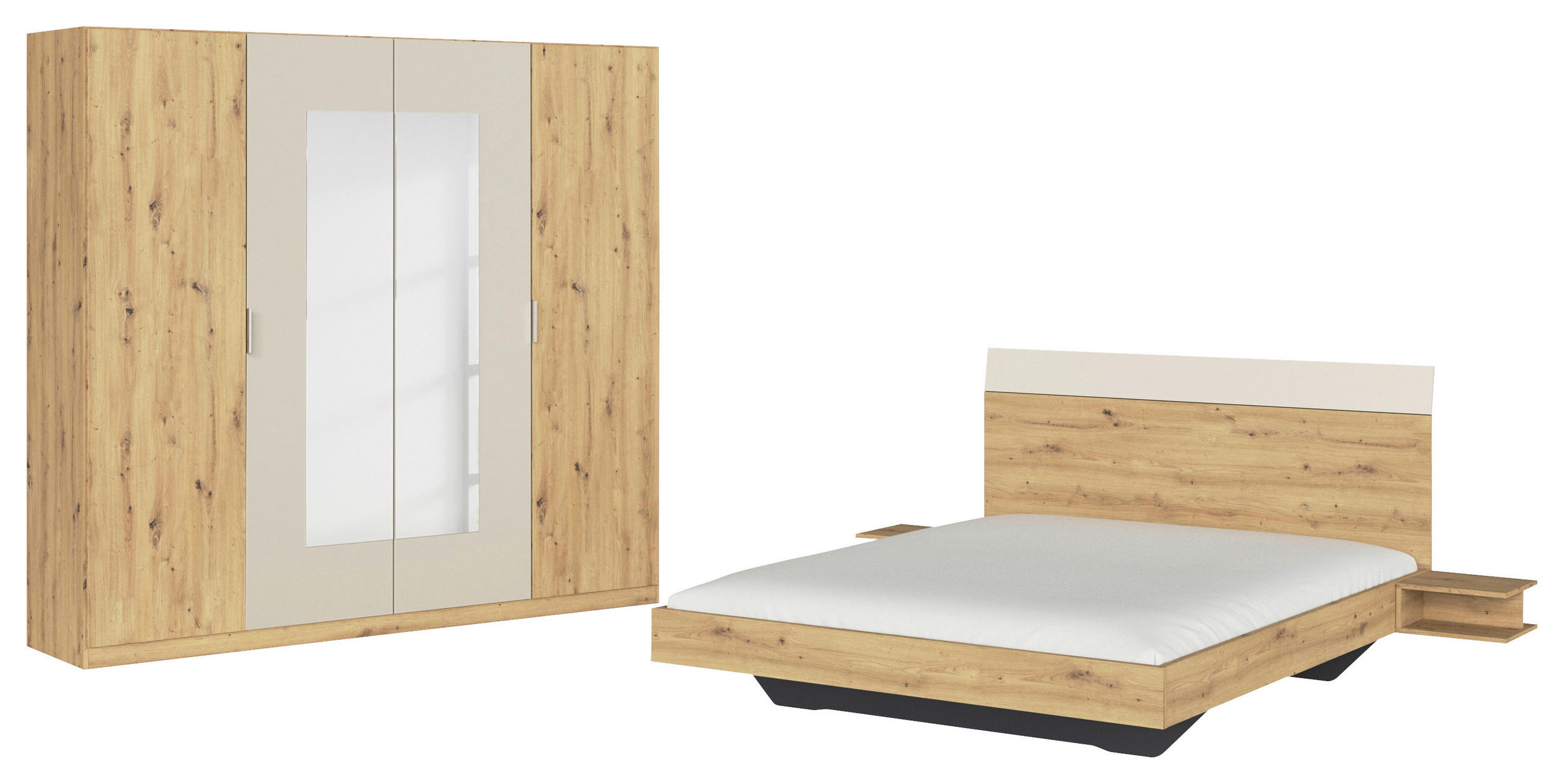 SCHLAFZIMMER Champagner, Eiche Artisan  - Champagner/Eiche Artisan, Design, Glas/Holzwerkstoff - Rauch Möbel