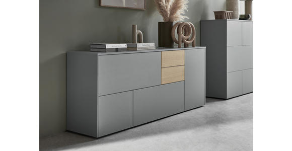 SIDEBOARD  in 184/74/41 cm  - Eichefarben/Schwarz, Design, Holzwerkstoff/Kunststoff (184/74/41cm) - Voleo