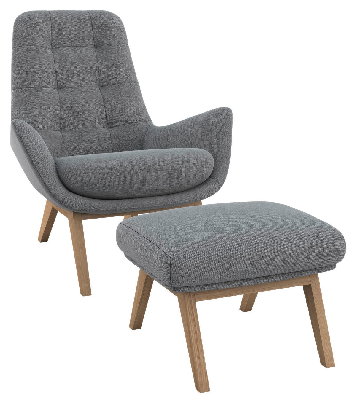 SESSELSET Flachgewebe Hocker    - Eichefarben/Grau, Design, Holz/Textil (84/95/96cm) - MID.YOU