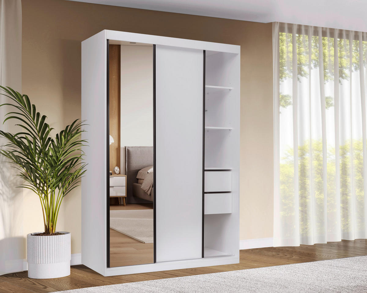 SCHIEBETÜRENSCHRANK 150/215/59,5 cm  - Schwarz/Weiß, MODERN, Holzwerkstoff/Metall (150/215/59,5cm) - MID.YOU