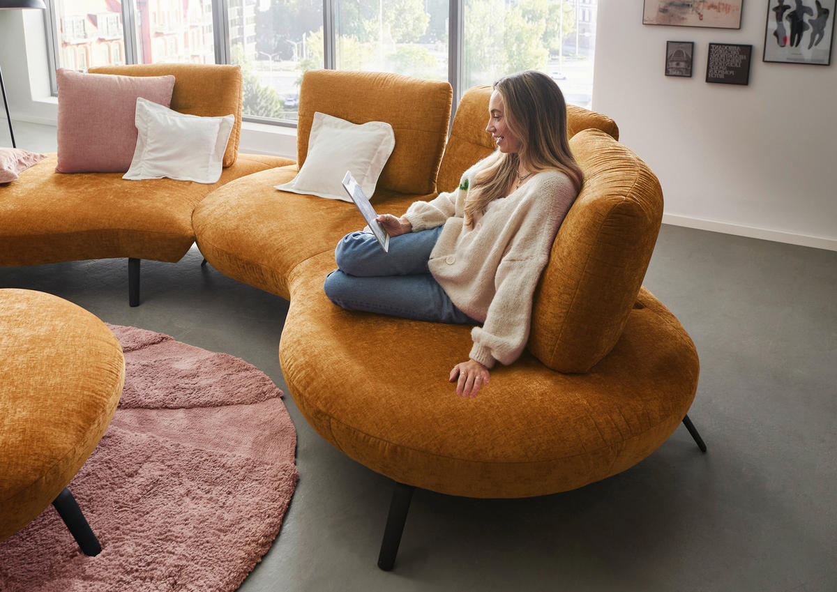 BIGSOFA Flachgewebe Senfgelb  - Senfgelb/Schwarz, Design, Textil/Metall (456/93/138cm) - Moderano