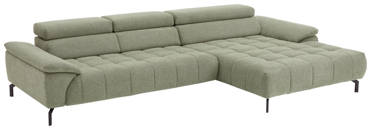 ECKSOFA in Webstoff Grün  - Schwarz/Grün, Design, Textil/Metall (329/190cm) - Beldomo Style