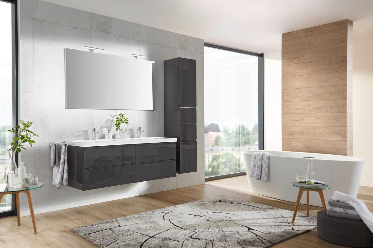 BADEZIMMER  in 140 cm  - Anthrazit/Weiß, Design, Holzwerkstoff/Stein (140cm) - Novel