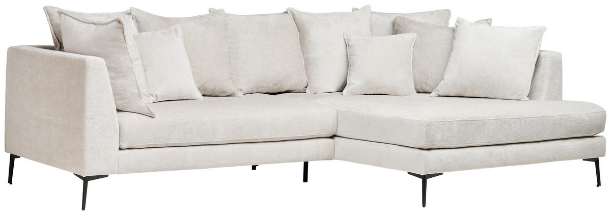 ECKSOFA in Chenille Beige  - Beige/Schwarz, Design, Textil/Metall (289/170cm) - Stylife