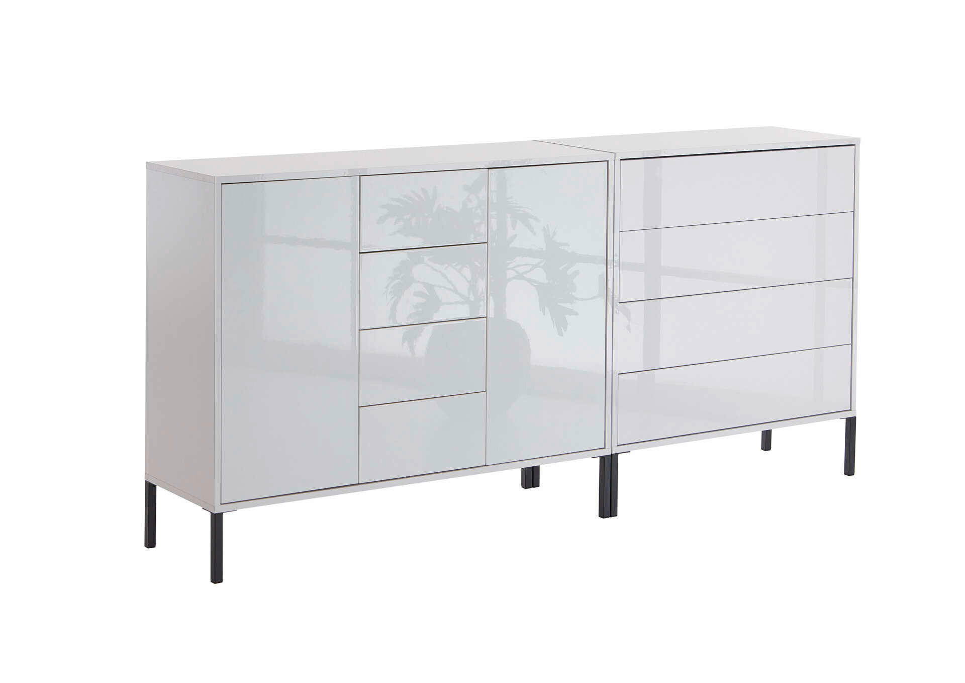 SIDEBOARD Mailand Set 14 + MF  in 185/86/33 cm  - Weiß Hochglanz/Anthrazit, MODERN, Holzwerkstoff/Metall (185/86/33cm) - MID.YOU