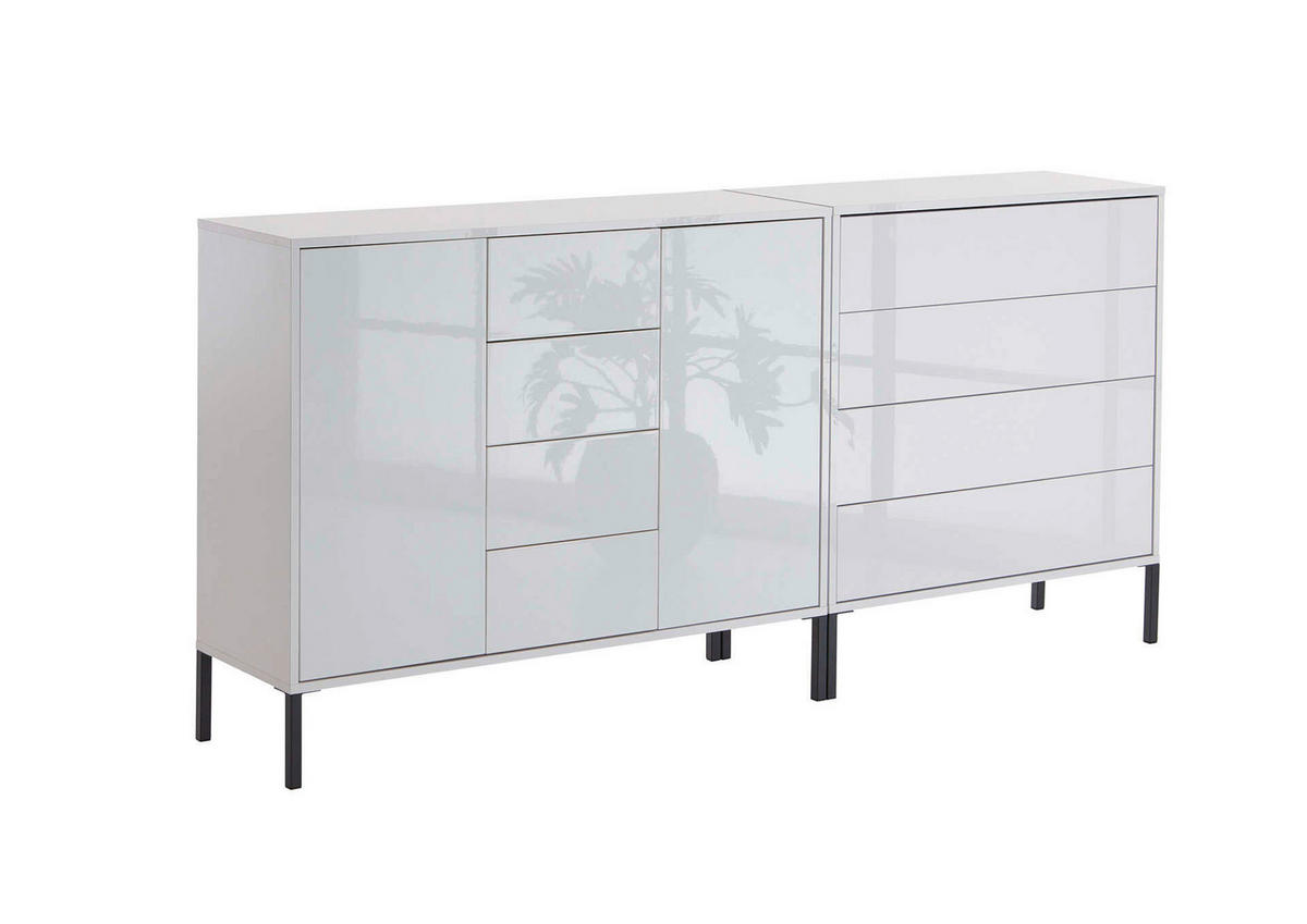 SIDEBOARD Mailand Set 14 + MF  in 185/86/33 cm  - Weiß Hochglanz/Anthrazit, MODERN, Holzwerkstoff/Metall (185/86/33cm) - MID.YOU
