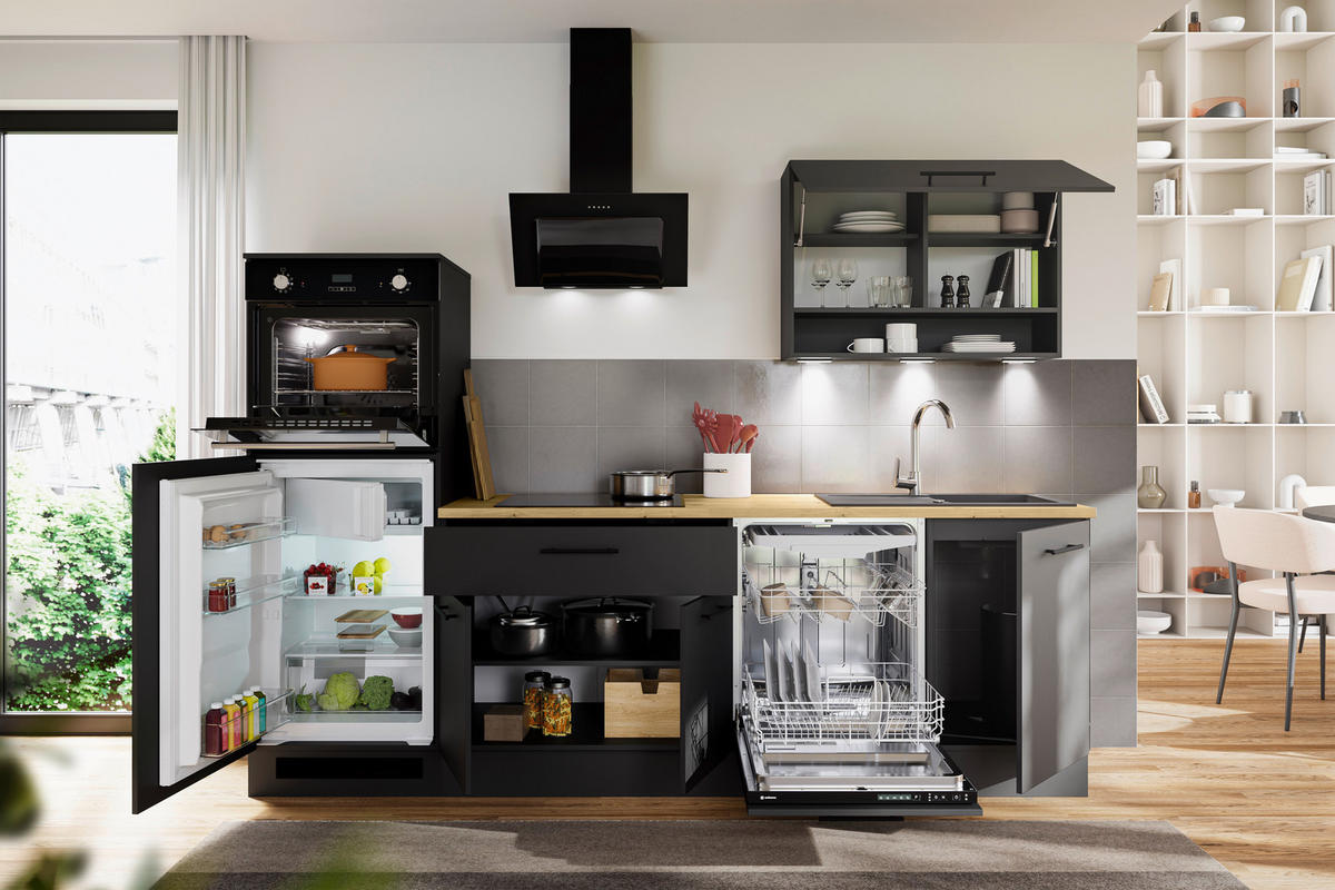 KÜCHENBLOCK 260 cm   in Schwarz, Eiche Artisan  - Schwarz/Eiche Artisan, Design, Holzwerkstoff/Metall (260cm) - MID.YOU