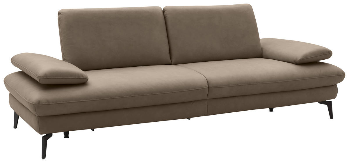 3-SITZER-SOFA in Echtleder Graubraun  - Graubraun/Schwarz, Design, Leder/Metall (238/86/94cm) - Dieter Knoll