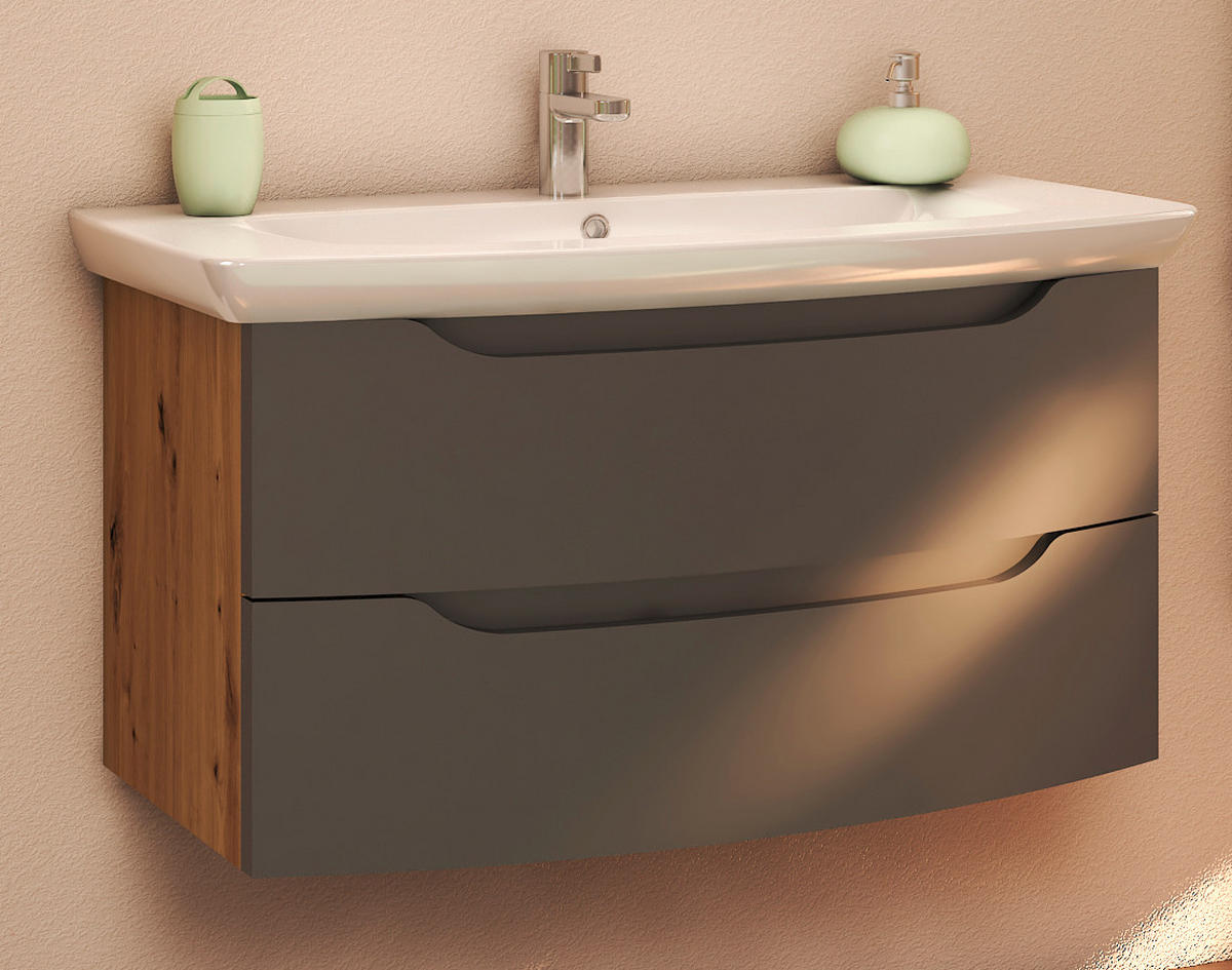 SKŘÍŇKA S UMYVADLEM, antracitová, barvy dubu, 90/50/51 cm - bílá/barvy dubu, Moderní, kompozitní dřevo/keramika (90/50/51cm) - Stylife