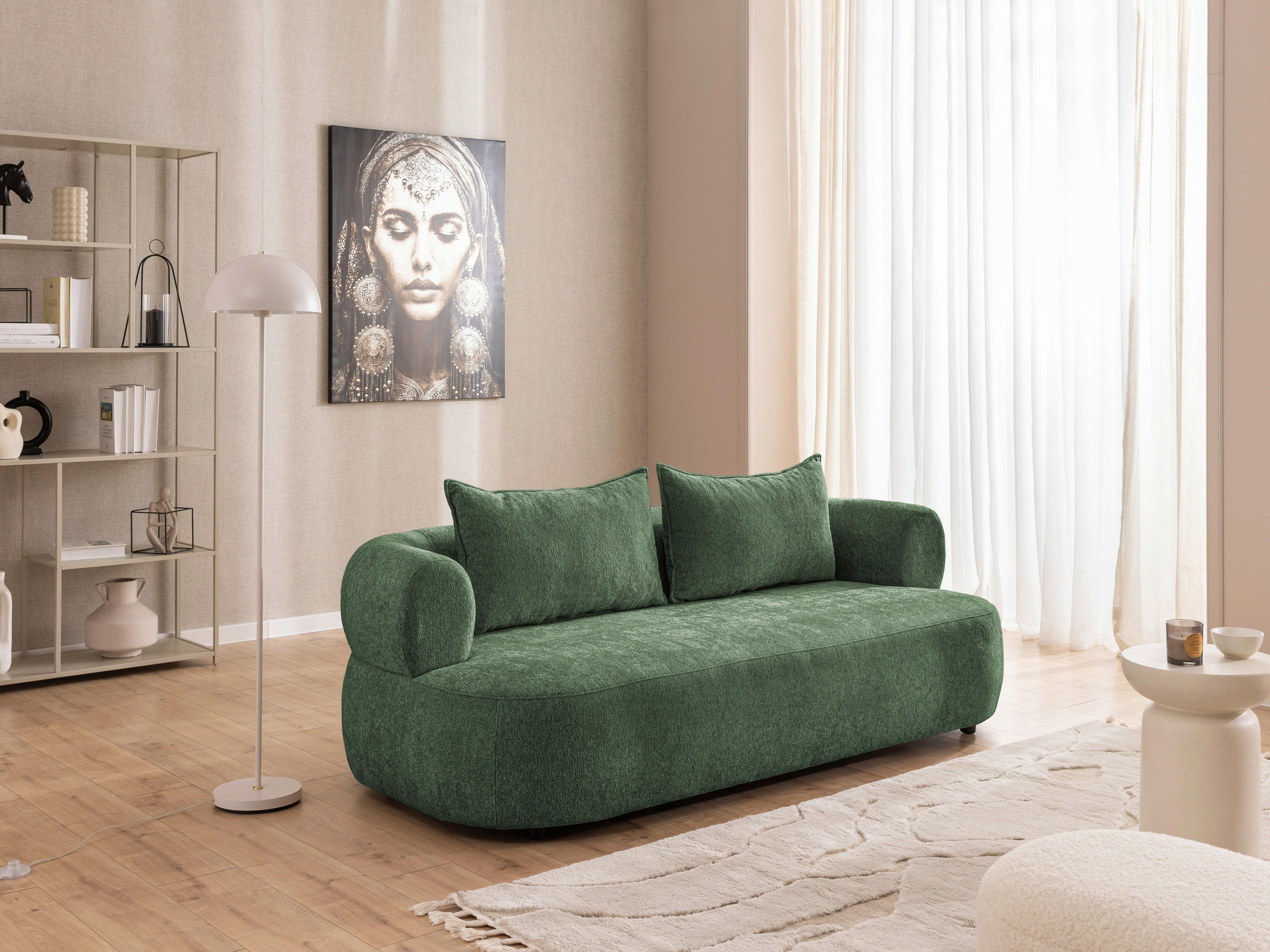 3-SITZER-SOFA Chenille Grün  - Schwarz/Grün, Design, Kunststoff/Textil (200/76/96cm) - Livetastic