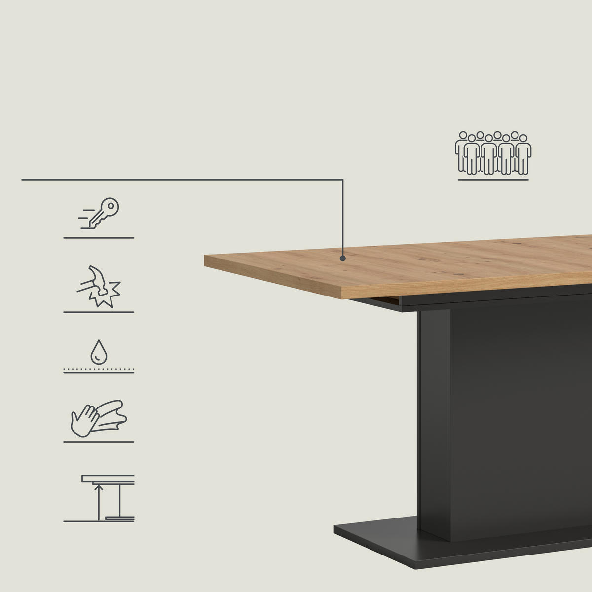 AUSZIEHTISCH Holzwerkstoff 150-190/90/76 cm  - Eiche Artisan/Grau, Konventionell, Holzwerkstoff (150-190/90/76cm) - MID.YOU