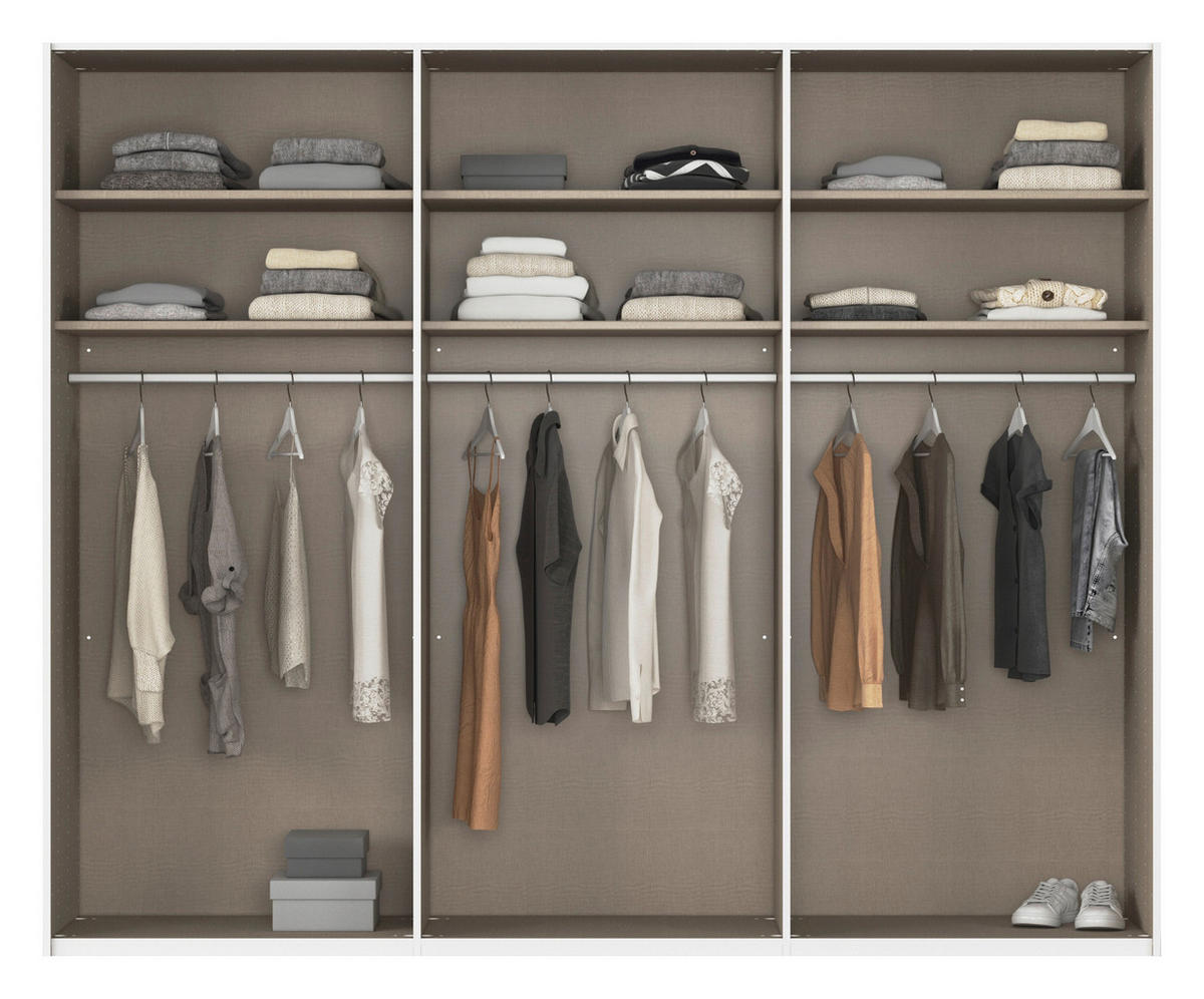 SCHWEBETÜRENSCHRANK 271/236/68 cm 3-türig Weiß  - Alufarben/Weiß, Basics, Glas/Holzwerkstoff (271/236/68cm) - Novel