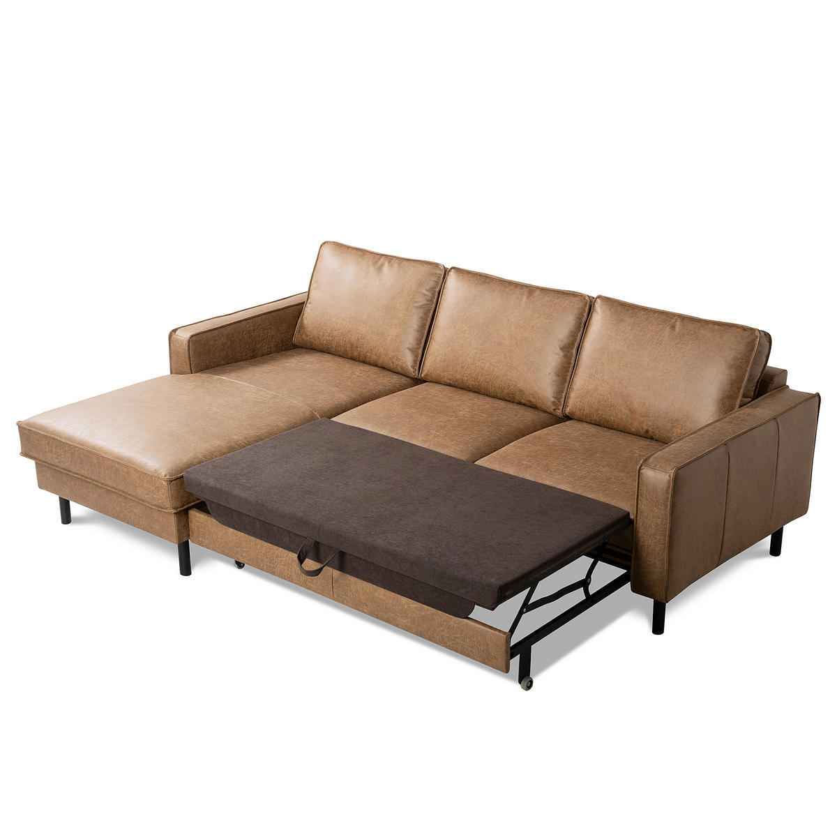 ECKSOFA Lederlook Echtleder Beige  - Beige/Schwarz, Design, Leder/Textil (166/238cm) - Livetastic