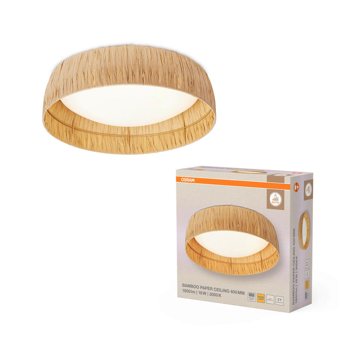 LED-DECKENLEUCHTE 40/12 cm   - Hellbraun, Natur, Naturmaterialien/Metall (40/12cm) - Osram