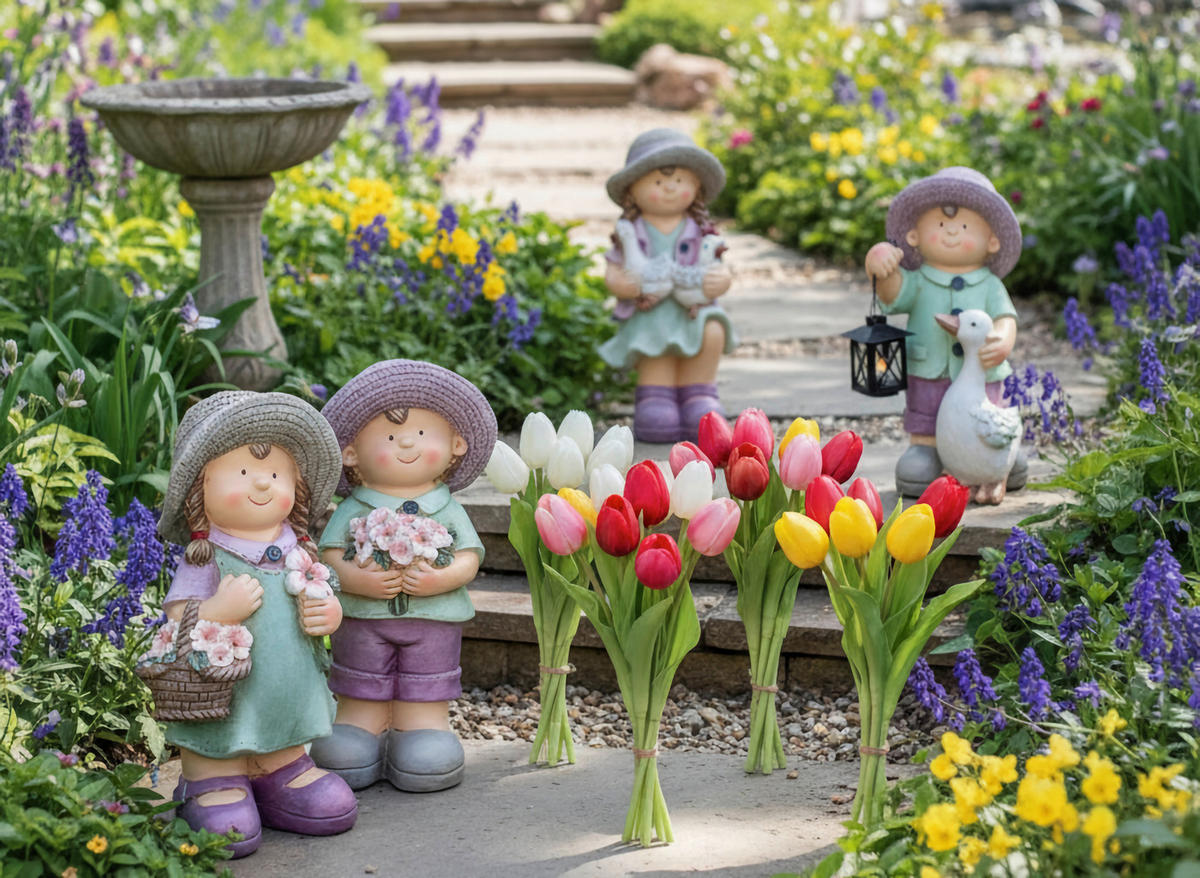 UKRASNA FIGURICA DETE - lila/zelena, Lajfstajl, kamen/metal (20,5/40,5/18,5cm)