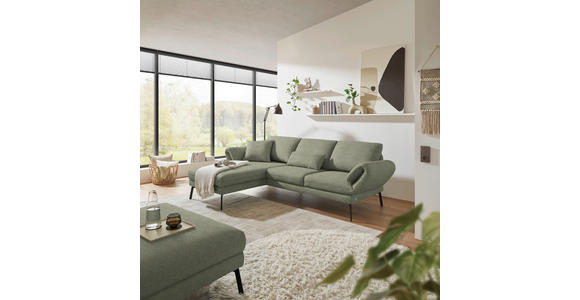 ECKSOFA  in Flachgewebe Salbeigrün Armteilverstellung, Relaxfunktion, Drehsitzfunktion  175-224/255-365 cm  - Salbeigrün/Schwarz, Design, Textil/Metall (175-224/255-365cm) - Dieter Knoll