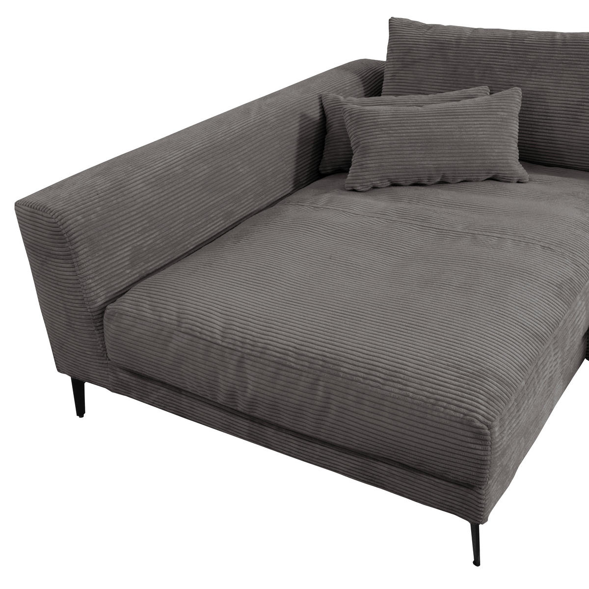 ECKSOFA in Cord Grau  - Schwarz/Grau, Design, Textil/Metall (172/313cm) - Livetastic