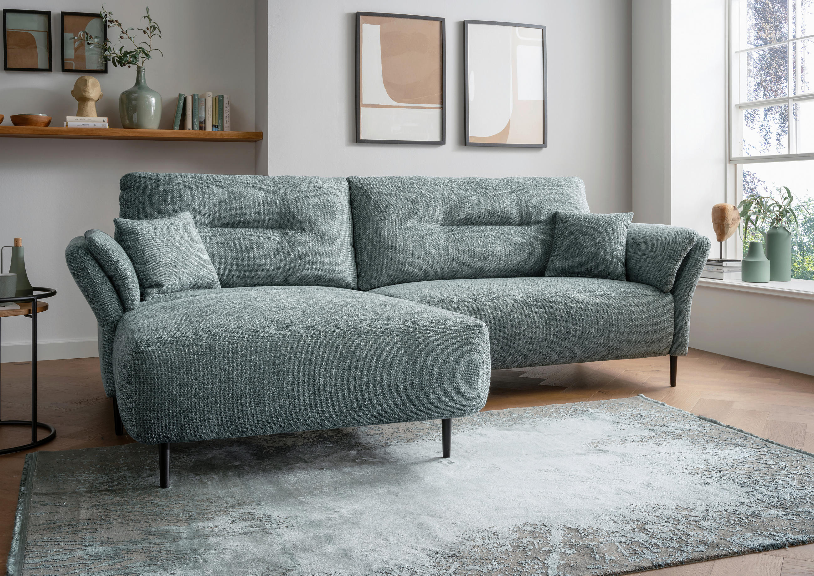 ECKSOFA Blaugrau Struktur  - Blaugrau/Schwarz, MODERN, Holz/Textil (269/172cm) - MID.YOU