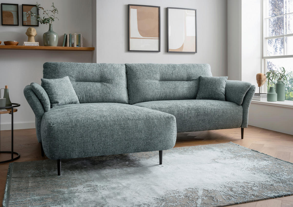 ECKSOFA Blaugrau Struktur  - Blaugrau/Schwarz, MODERN, Holz/Textil (269/172cm) - MID.YOU