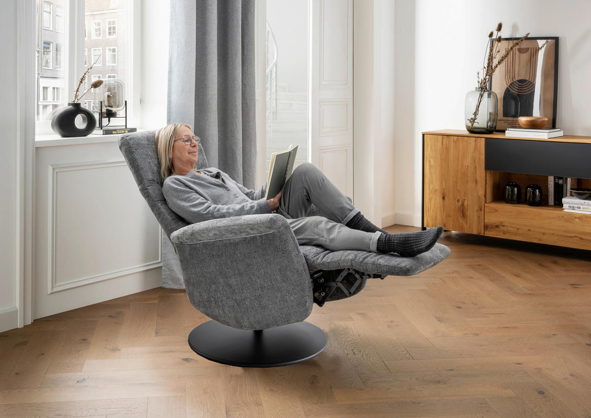 RELAXSESSEL LATINA Kopfteilverstellung, Fußteilverstellung, Rücken echt    - Anthrazit/Schwarz, MODERN, Textil/Metall (72/118/85-165cm) - Livetastic