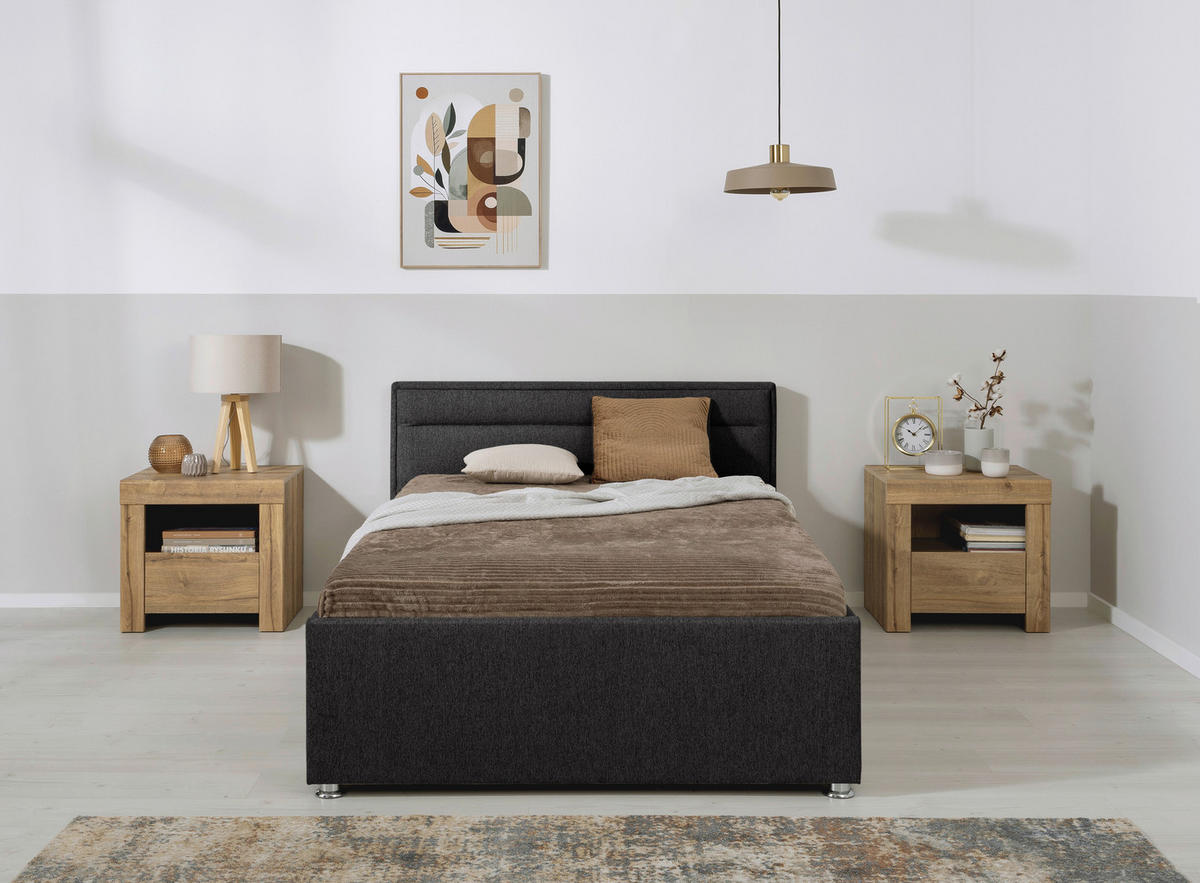 POLSTERBETT 120/200 cm, inkl. Lattenrost, Bettkasten,  in Anthrazit  - Anthrazit, MODERN, Holz/Kunststoff (120/200cm) - MID.YOU