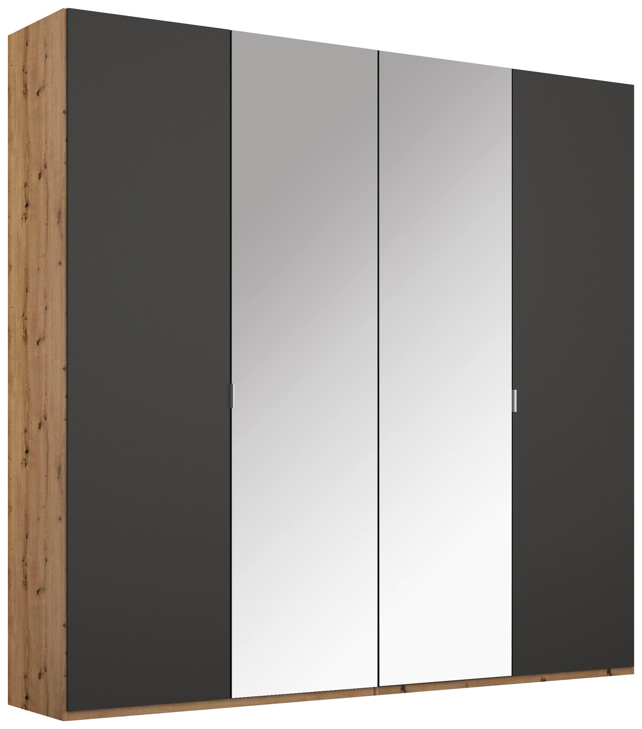 DREHTÜRENSCHRANK 4-türig Graphitfarben, Eichefarben  - Eichefarben/Alufarben, Trend, Glas/Holzwerkstoff (201/223/60cm) - Stylife