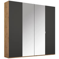 DREHTÜRENSCHRANK 4-türig Graphitfarben, Eichefarben  - Eichefarben/Alufarben, Trend, Glas/Holzwerkstoff (201/223/60cm) - Stylife