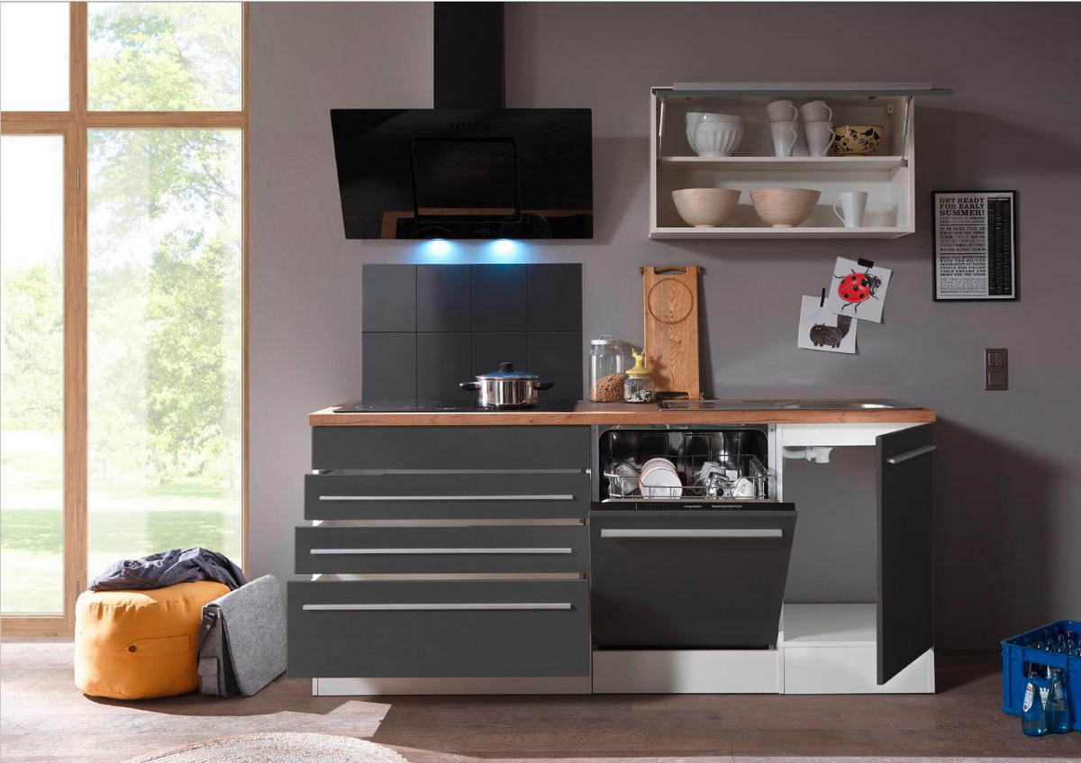 KÜCHENBLOCK 320 cm   in Grau, Weiß, Wildeiche  - Wildeiche/Edelstahlfarben, Basics, Holzwerkstoff/Kunststoff (320cm) - Respekta