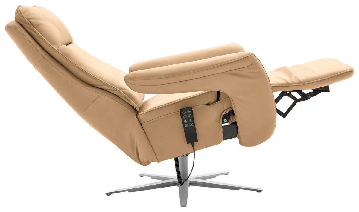 RELAXSESSEL in Leder Honig  - Edelstahlfarben/Honig, Design, Leder/Metall (79-83/116/87-176cm) - Valdera