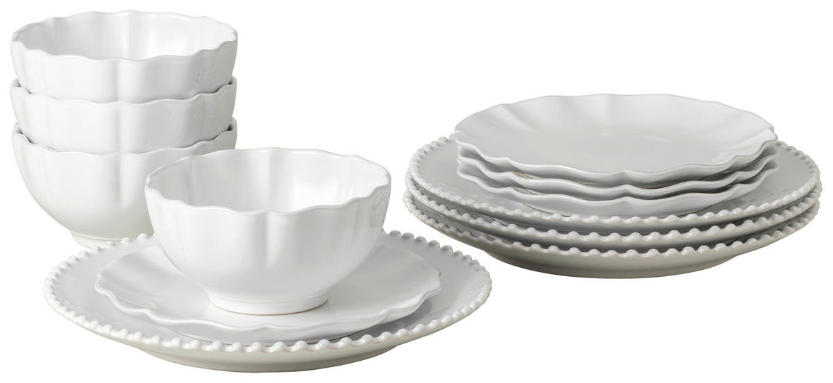 KOMBISERVICE Weiß ROSA 12-teilig 4 Personen  - Weiß, Basics, Keramik - Costa Nova