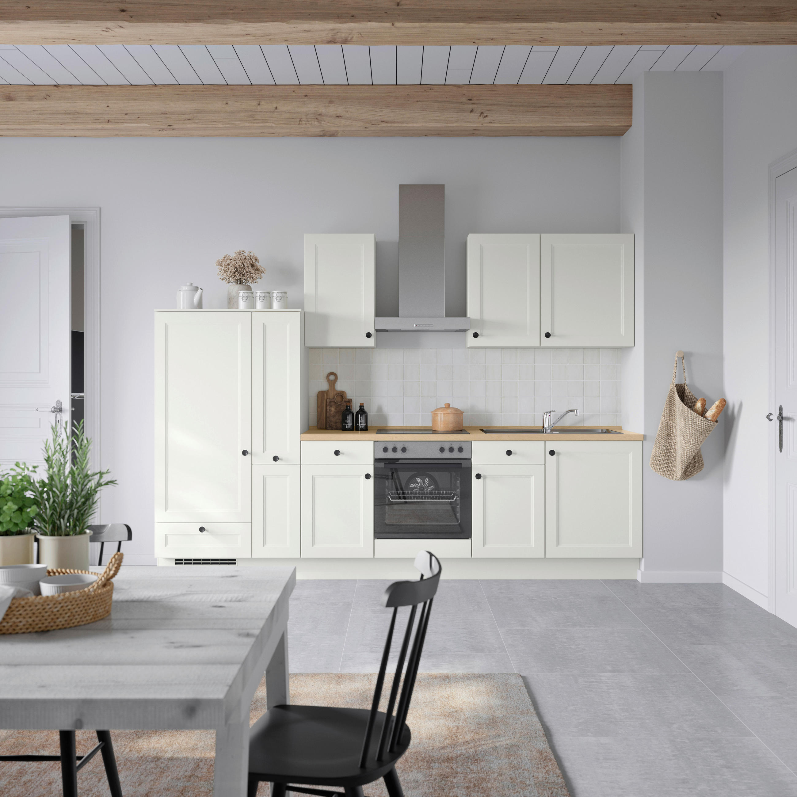 KÜCHENBLOCK 300 cm   in Weiß, Eichefarben  - Eichefarben/Schwarz, MODERN, Holzwerkstoff/Metall (300cm) - Nobilia