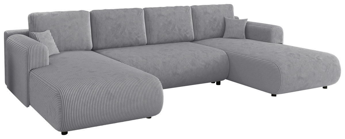 Wohnlandschaft inkl. Funktion Hellgrau Cord  - Hellgrau/Schwarz, KONVENTIONELL, Textil (200/360/200cm) - Xora