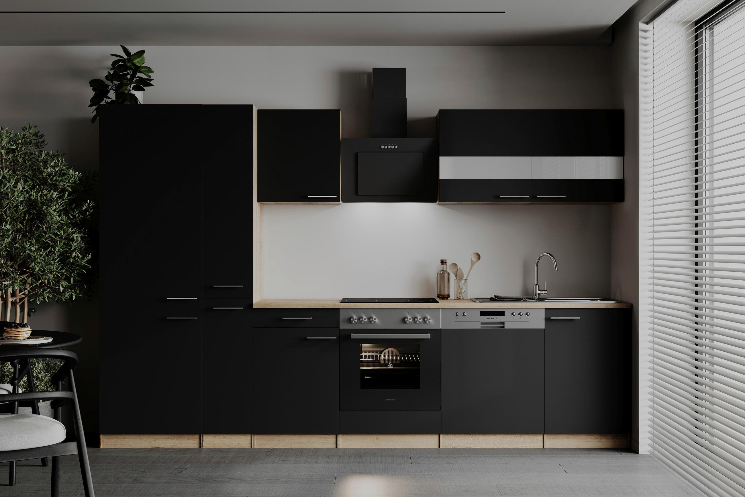 MODULKÖK UTAN VITVAROR 310 cm   i svart  - stålfärgad/svart, Basics, metall/trämaterial (310cm) - Respekta